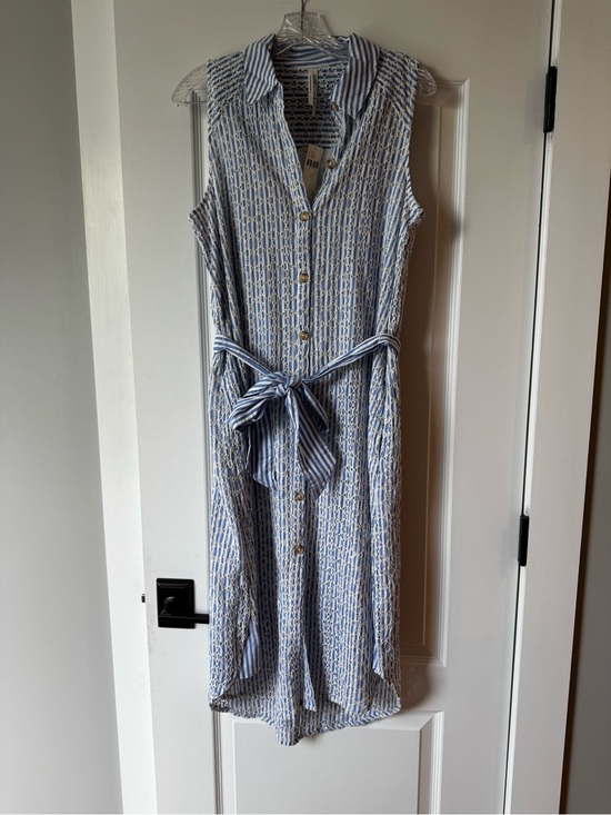 By Anthropologie Dresses & Skirts - By Anthropology Sleeveless Blue & White Striped Shirt Dress with Tie Belt NWT